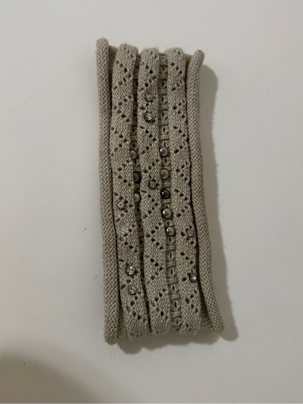 Beige Knit Rhinestone Headband - Women Accessories